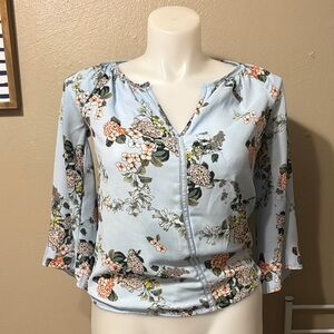 New York & Company Floral Blouse - Light Blue